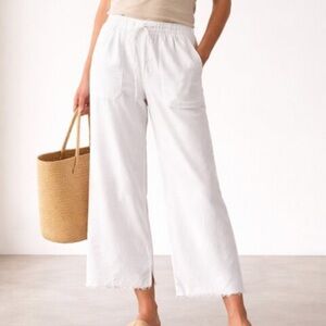 Cloth & Stone White Tencel Wide Leg Cropped Pants Raw Hem SIZE SMALL